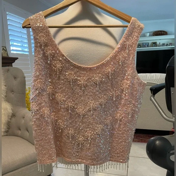 Monet Pink Beaded Women's Top - Picture 1 of 5